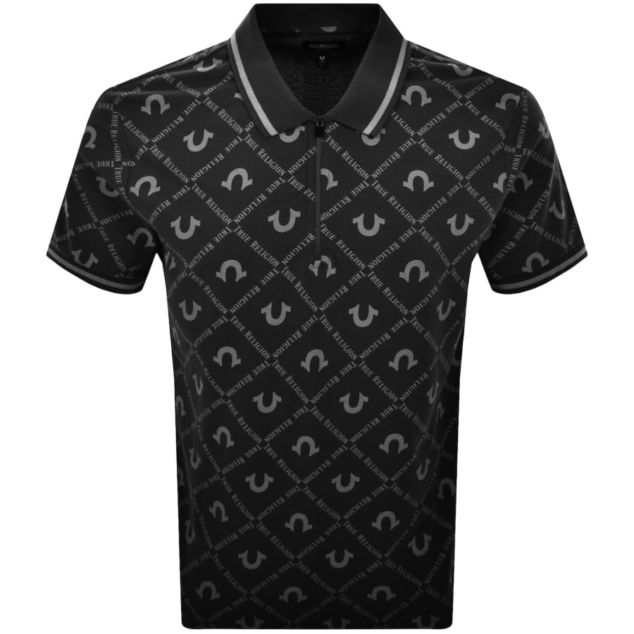 True Religion AOP Zip Polo Jet Black | Mainline Menswear